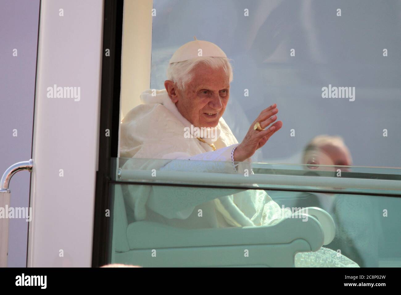 VENICE, ITALY - MAY 09: Pope Benedict XVI arrives at the San Giuliano park in Mestre, Venice to celebrate Holy Mass on May 9, 2011 in Mestre,Venice Stock Photo