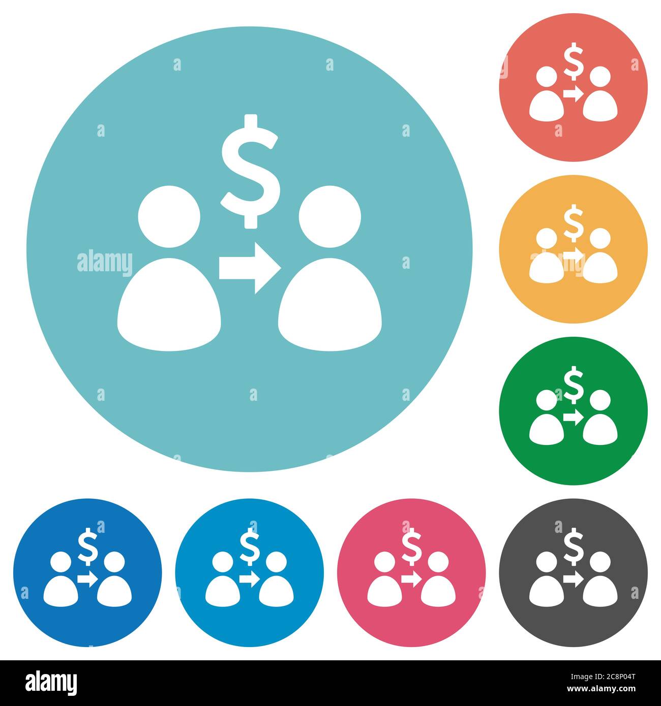 Flat send dollar icon set on round color background. Stock Vector