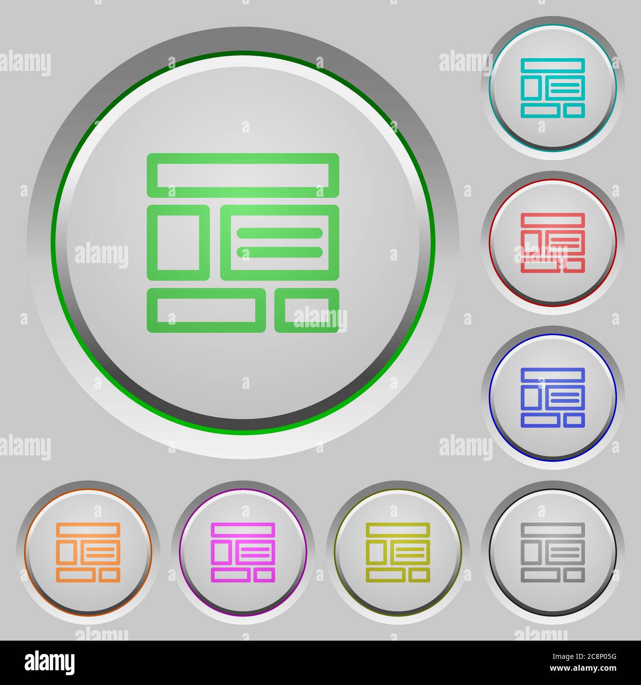 Set of color Web layout sunk push buttons. Stock Vector