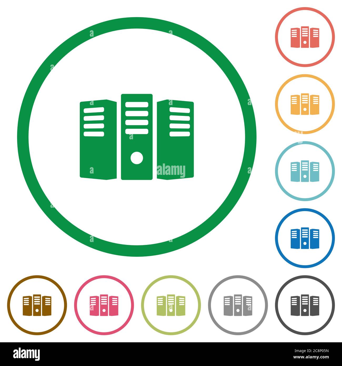 Set of Server hosting color round outlined flat icons on white ...