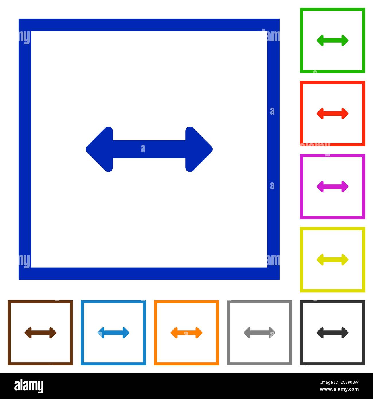 Set of color square framed Resize horizontal flat icons on white ...