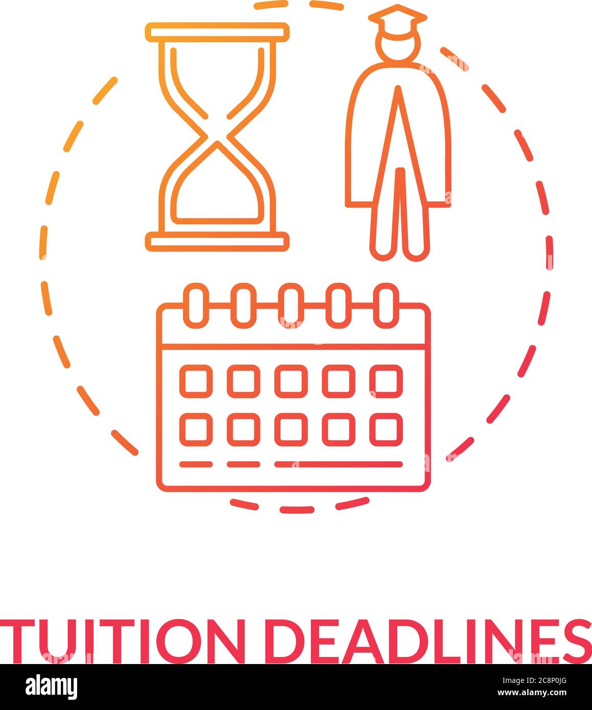 Tuition deadlines concept icon. Degree payments calendar. Due dates. Master and bachelor programs. University fees idea thin line illustration. Vector Stock Vector