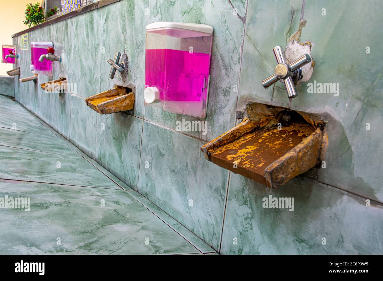 A public outdoors washroom in Thailand, close up. Stock Photo
