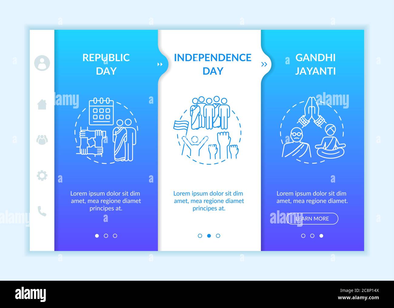 National Indian holidays onboarding vector template. Public holidays in