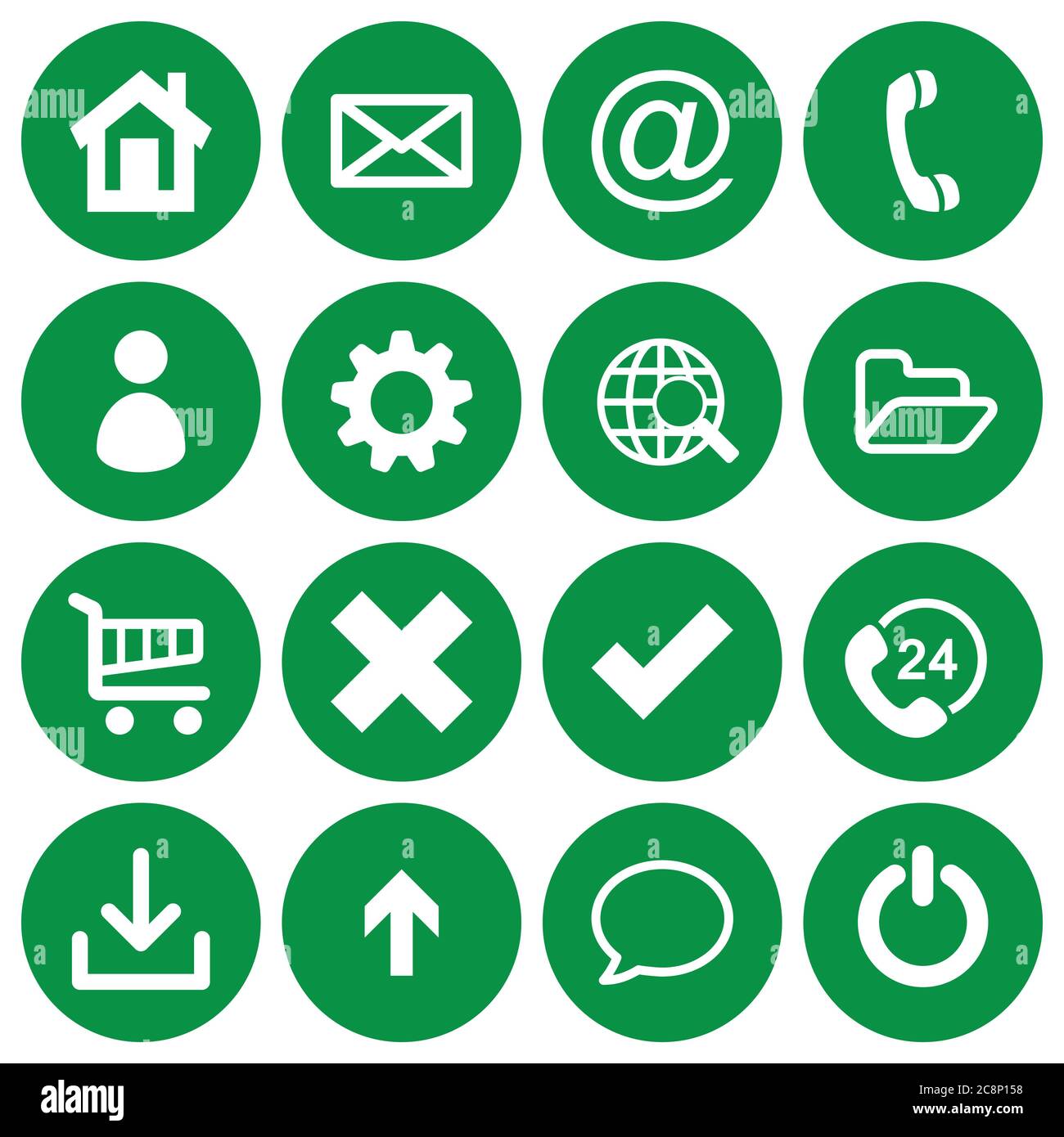 Set of 16 basic flat icons on green round background Stock Vector Image ...
