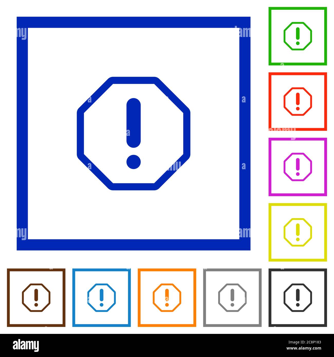 Set of color square framed error flat icons on white background Stock ...