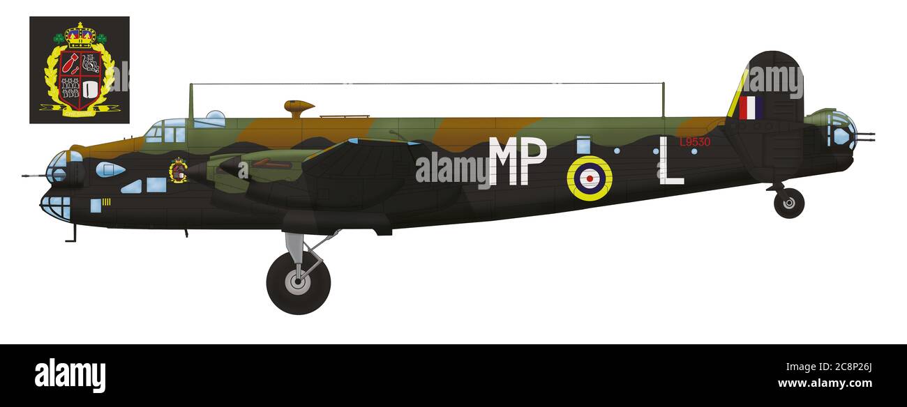 Handley Page Halifax B Mk I (L9530, MP-L) of the 76th Squadron Bomber Command RAF of the airbase Middleton St. George, 1941 Stock Photo