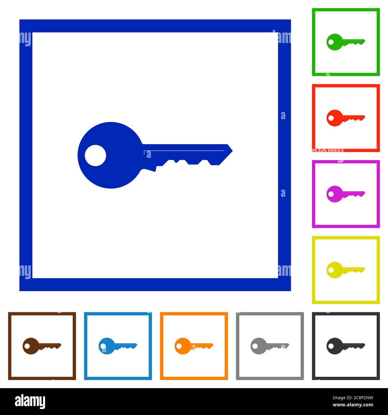 Set of color square framed key flat icons on white background Stock ...