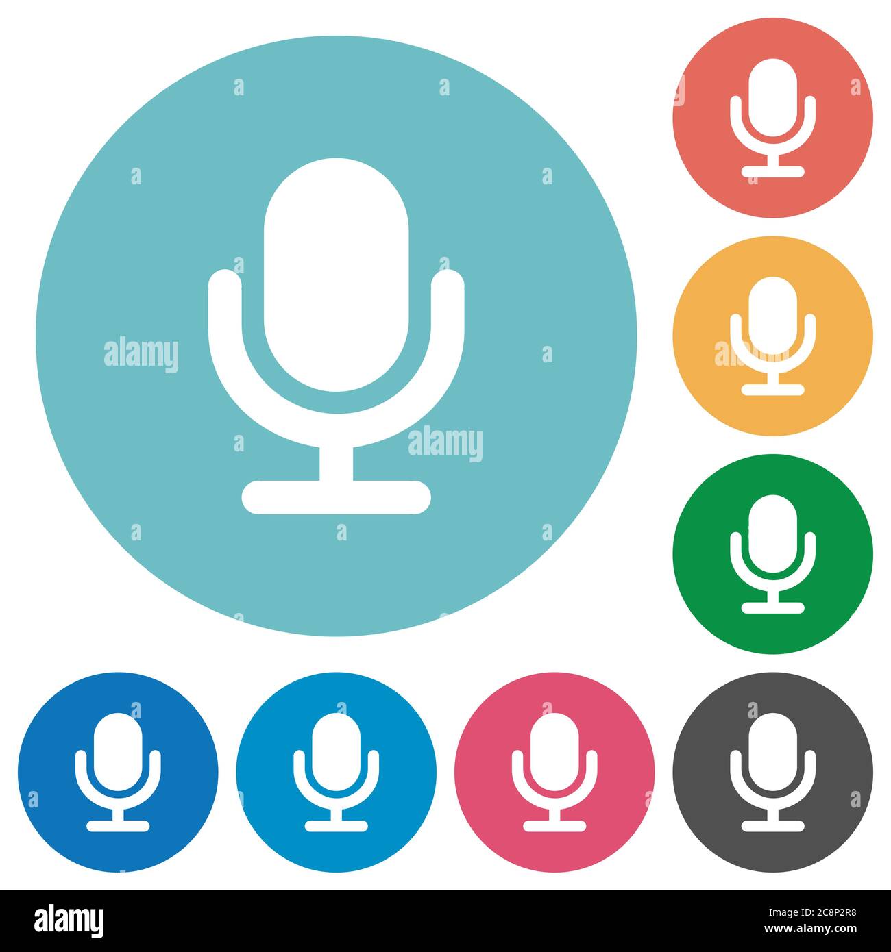 Flat microphone icon set on round color background. Stock Vector