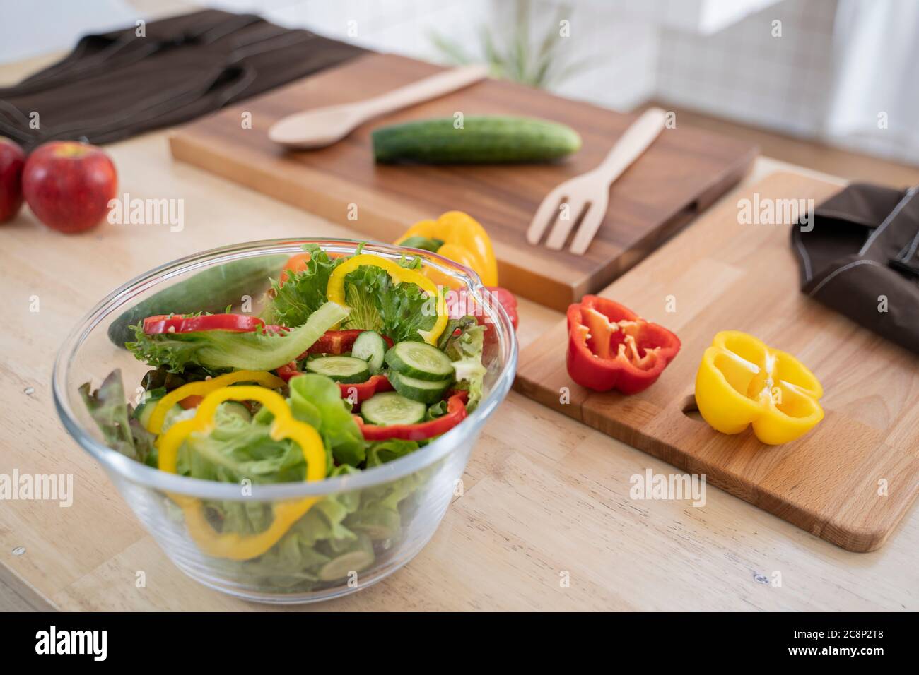 Salad with servings on the table. Stock Photo