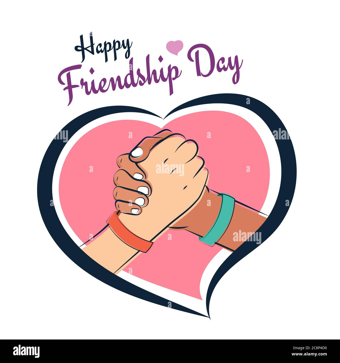 Happy Friendship Day, friends shake hands with love and heart illustration poster, vector Stock Vector
