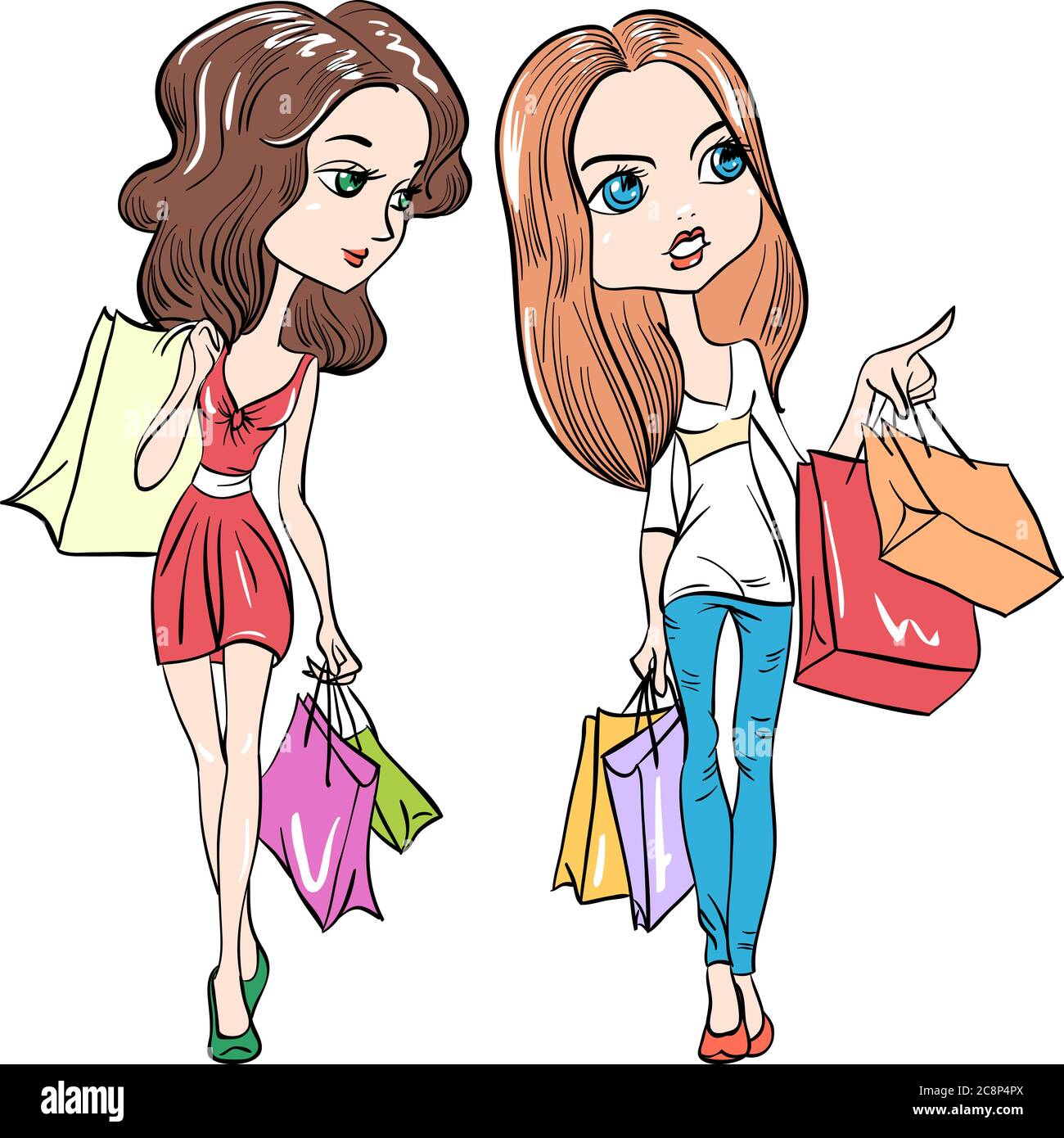Vector cute fashion girls with shopping bags Stock Vector Image & Art -  Alamy
