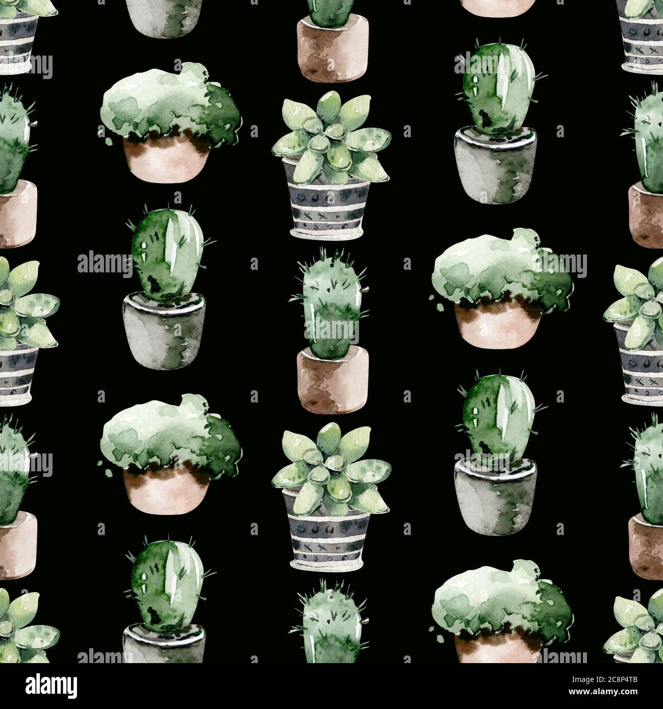 Watercolor seamless pattern of hand painted house potted houseplant ...