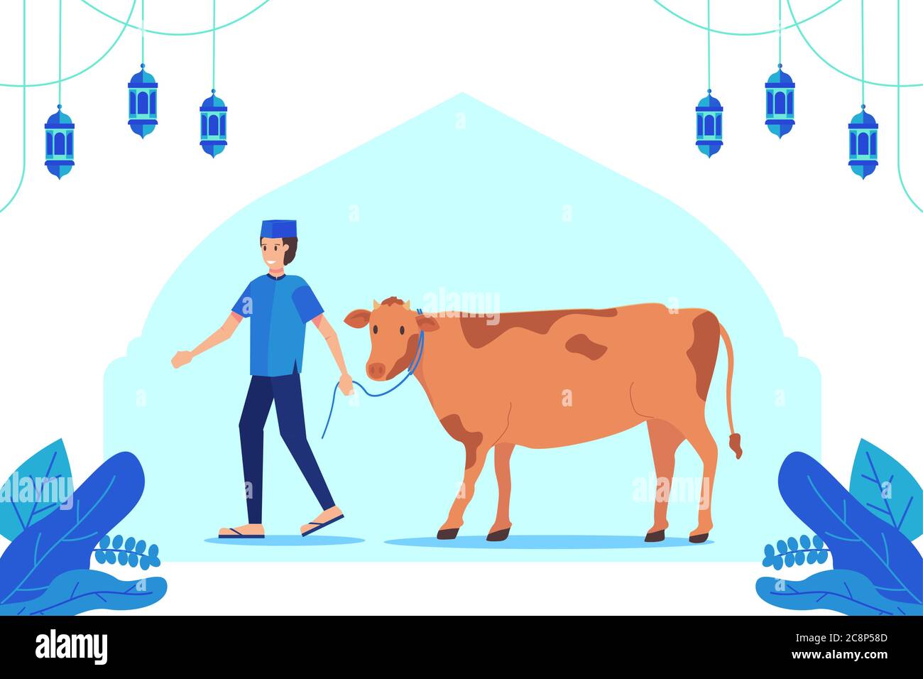 People Bring Cattle For Eid Al Adha Greeting Concept Premium Vector Stock Vector