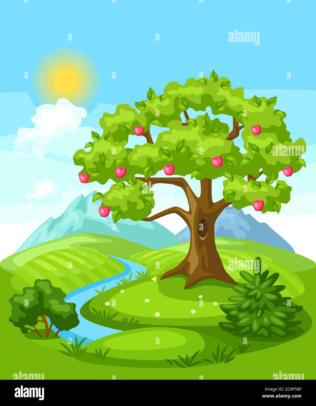 Summer landscape with trees, mountains and hills Stock Vector Image ...
