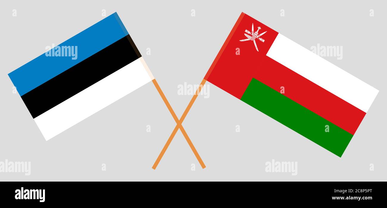 Crossed flags of Oman and Estonia. Official colors. Correct proportion. Vector illustration Stock Vector