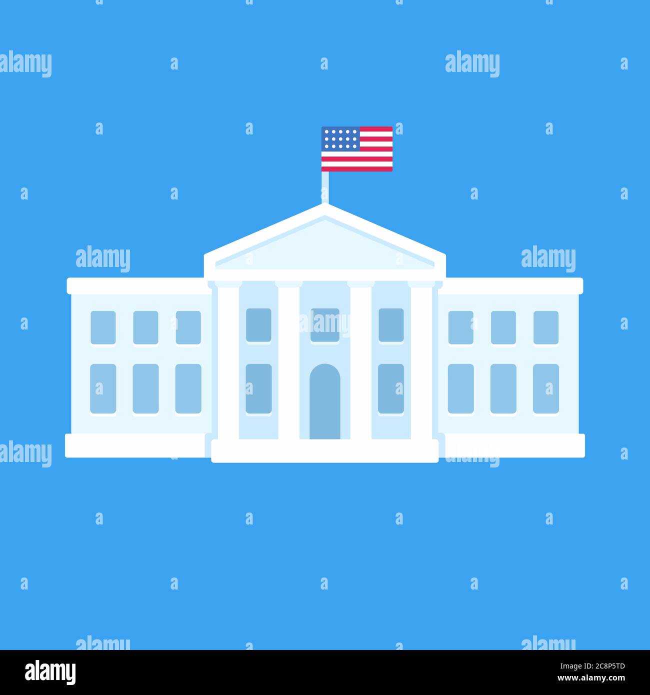 White House in Washington DC, official residence of the president of the United States. Flat vector illustration, simple cartoon style clip art. Stock Vector
