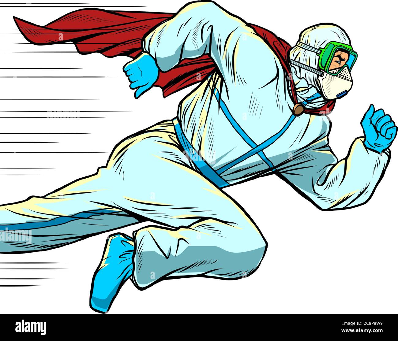 super Hero doctor runs. Covid19 coronavirus epidemic Stock Vector