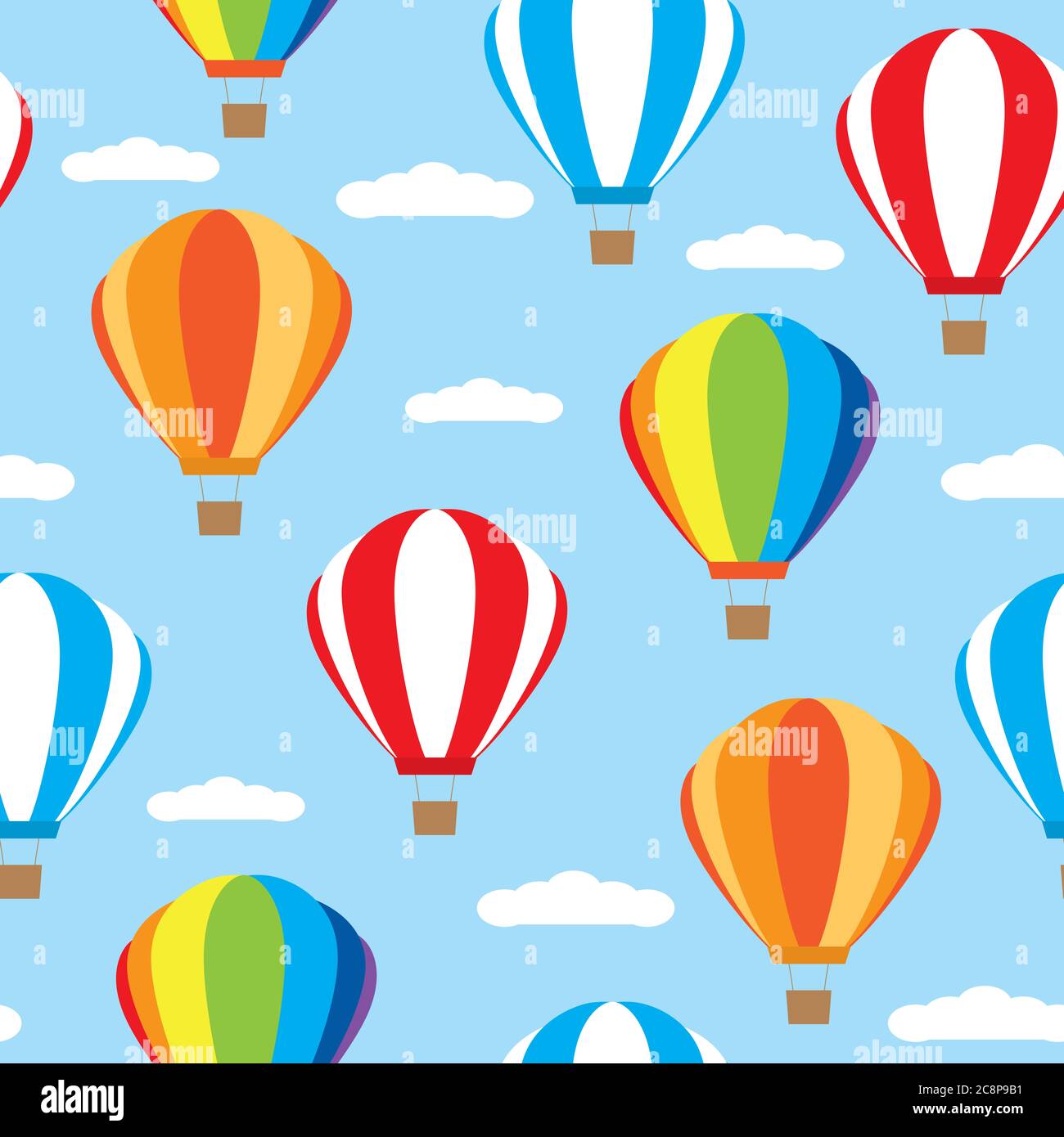 Seamless pattern with hot air balloons. It can be used for wallpapers, cards, wrapping, patterns for clothes and other. Stock Photo