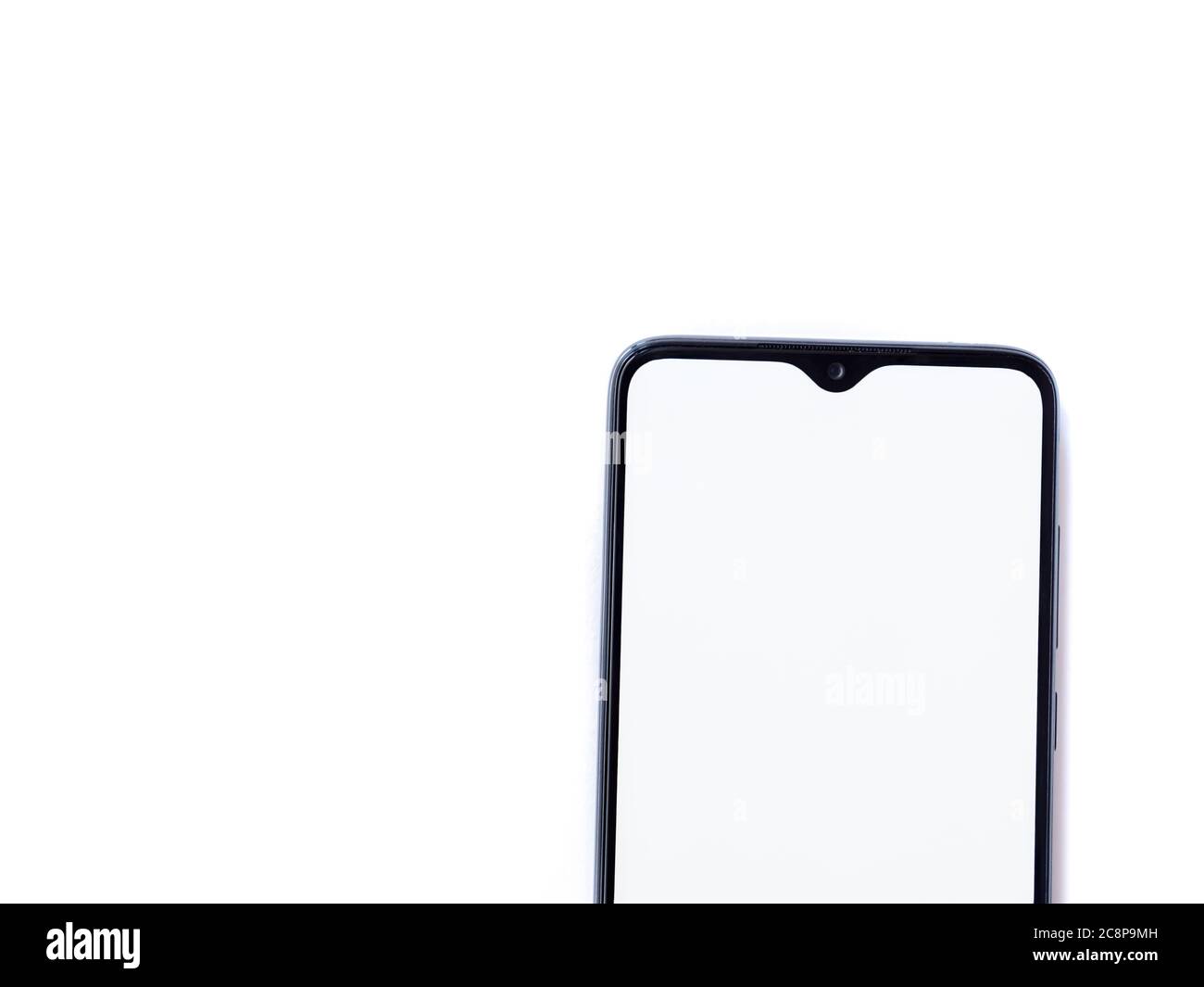 Black mobile smartphone mockup lies on the surface with blank screen ...