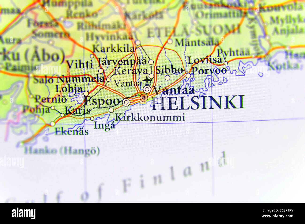 Geographic map of European country Finland with Helsinki capital city Stock Photo