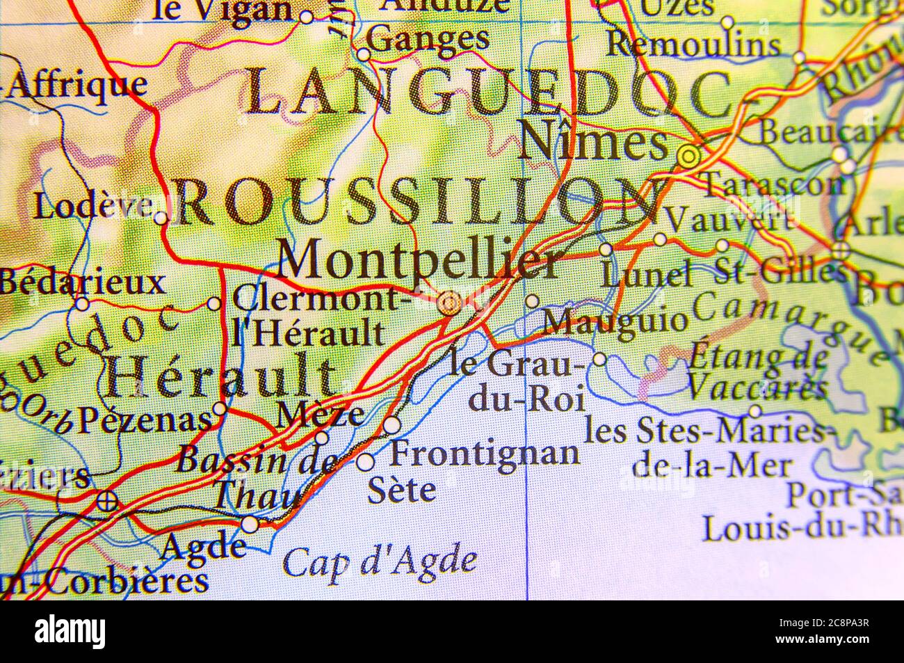 Geographic map of European country France with Montpellier city Stock ...