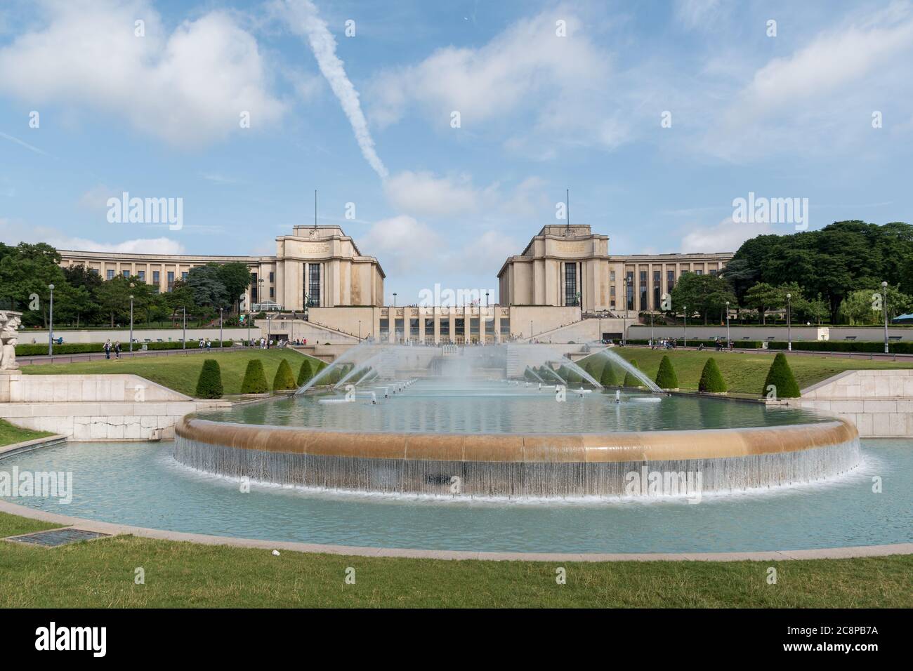 View to the Jardins du Trocadéro in Paris with the big stairs and ...