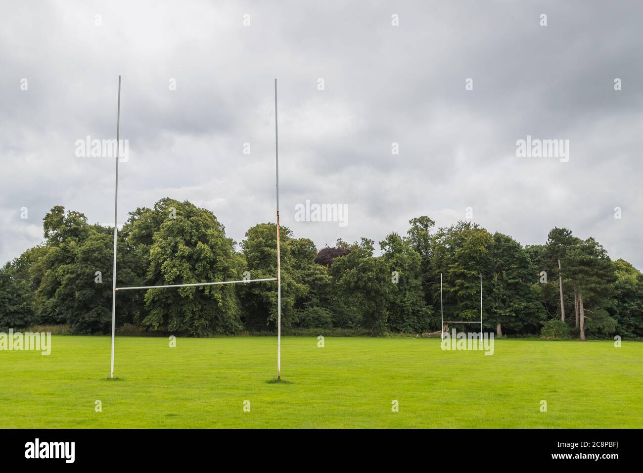 An empty amateur rugby pitch captured during the Covid 19 lock down near Liverpool in England. Stock Photo