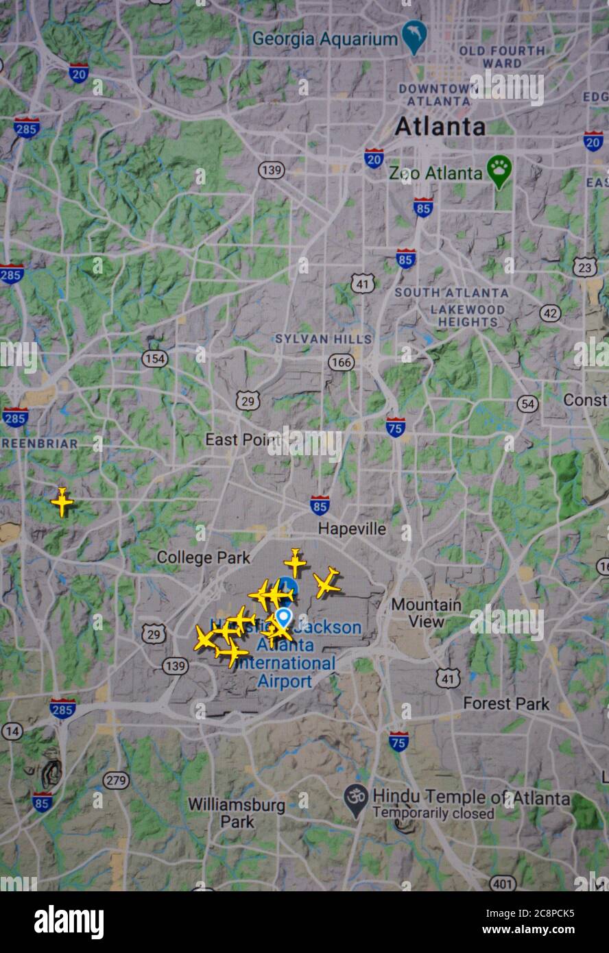 air traffic over  Hartsfield-Jackson Atlanta airport (26 july 2020, UTC  17.10)  on Internet with Flightradar 24 site, during the Coronavirus Pandemic Stock Photo