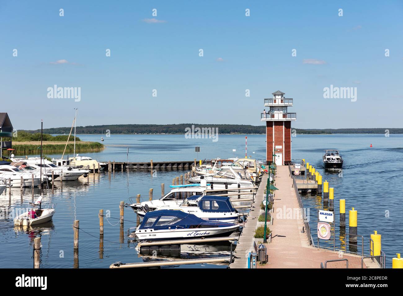 observation tower in the harbor of Plau am See, Germany Stock Photo
