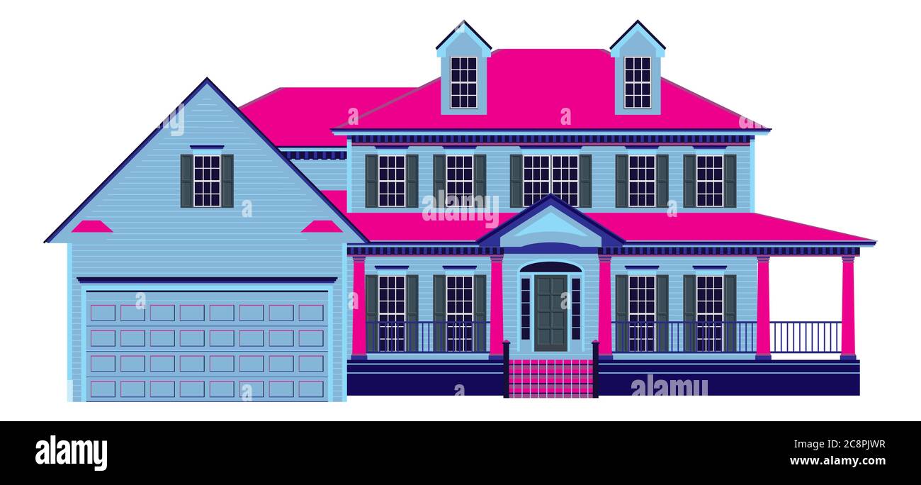 Luxury houses. Country cottage. For sale house. Buying a new home. Real estate or modern housing. Bright vector illustration Stock Vector