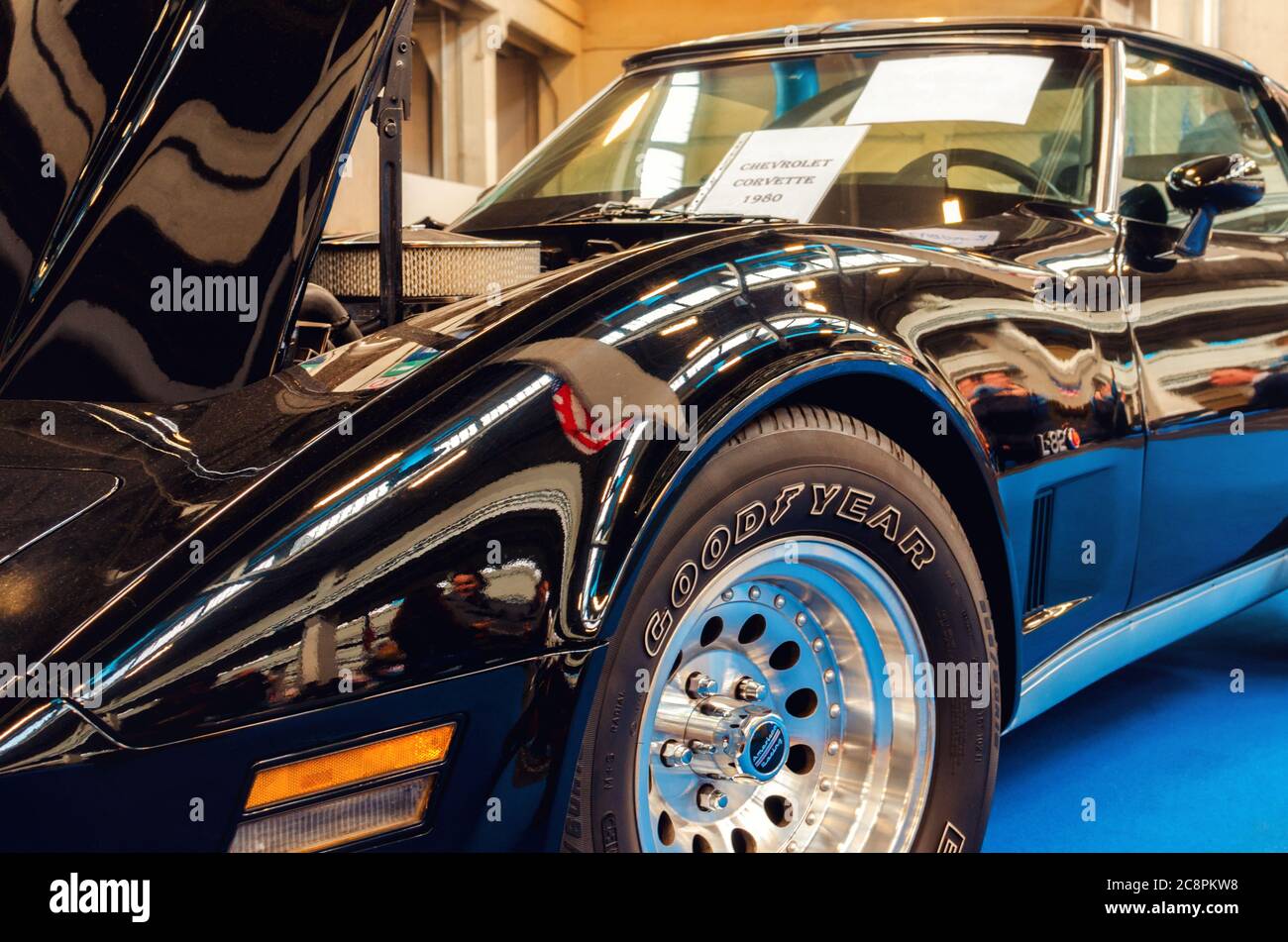 TURIN, ITALY - MARCH 25, 2018: black 1980 Chevrolet Corvette L-82 on a classic american car exhibition in Turin (Italy) on march 25, 2018 Stock Photo