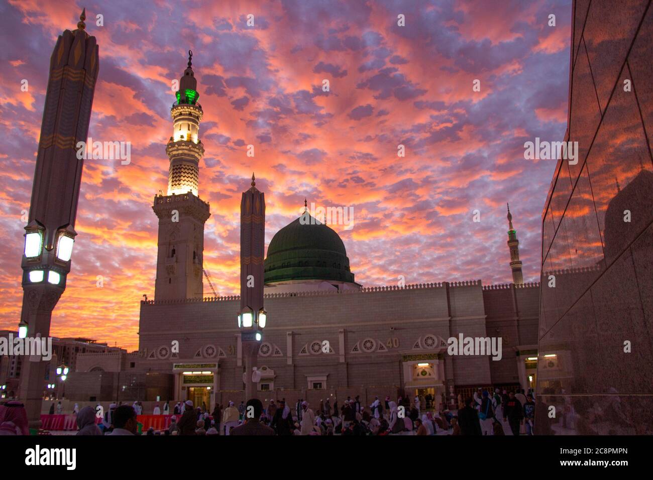 Al Masjid an Nabawi mosque beatuful sunset cloudy - Medina Saudi Arabia 6 jan 2020 Stock Photo