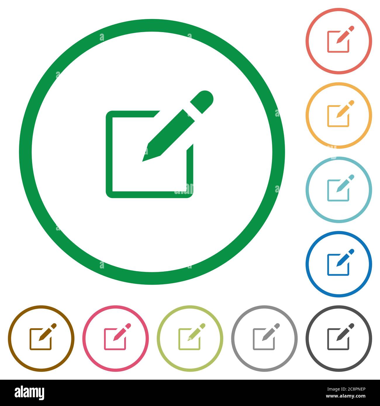 Set of editbox color round outlined flat icons on white background ...
