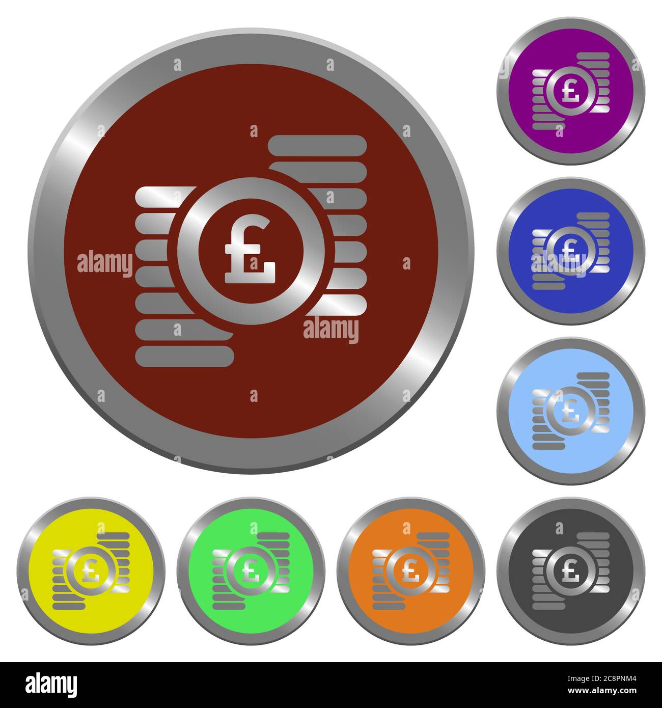 Set of color glossy coinlike pound coins buttons Stock Vector Image