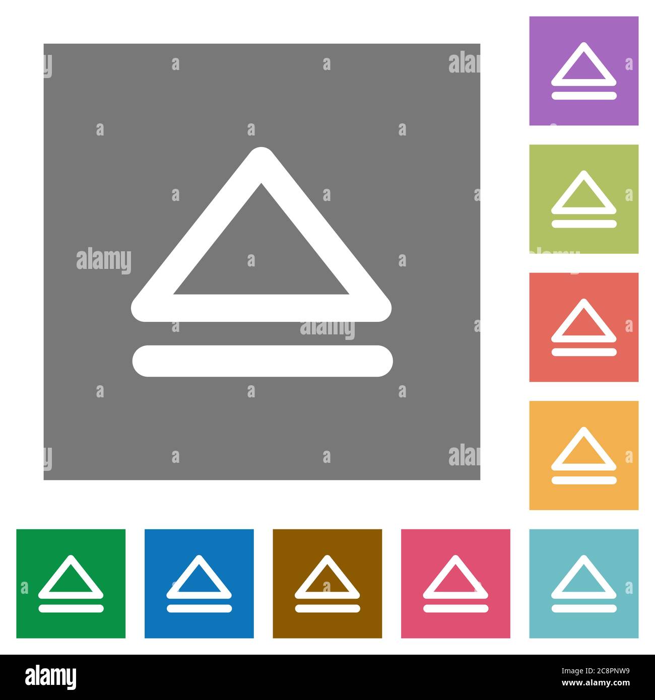 Media eject flat icon set on color square background. Stock Vector