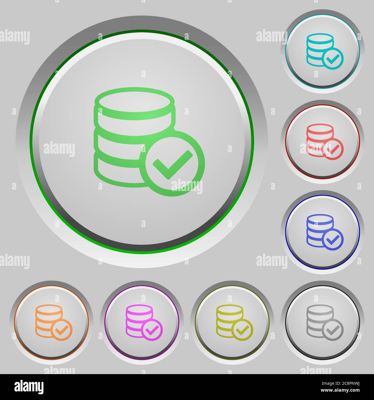 Set of color database ok sunk push buttons. Stock Vector