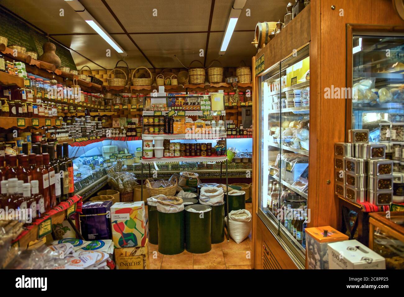 Ermoupolis: October 10th. Natural organic food store in Ermoupolis, Syros Greece. October 10th 2015. Stock Photo