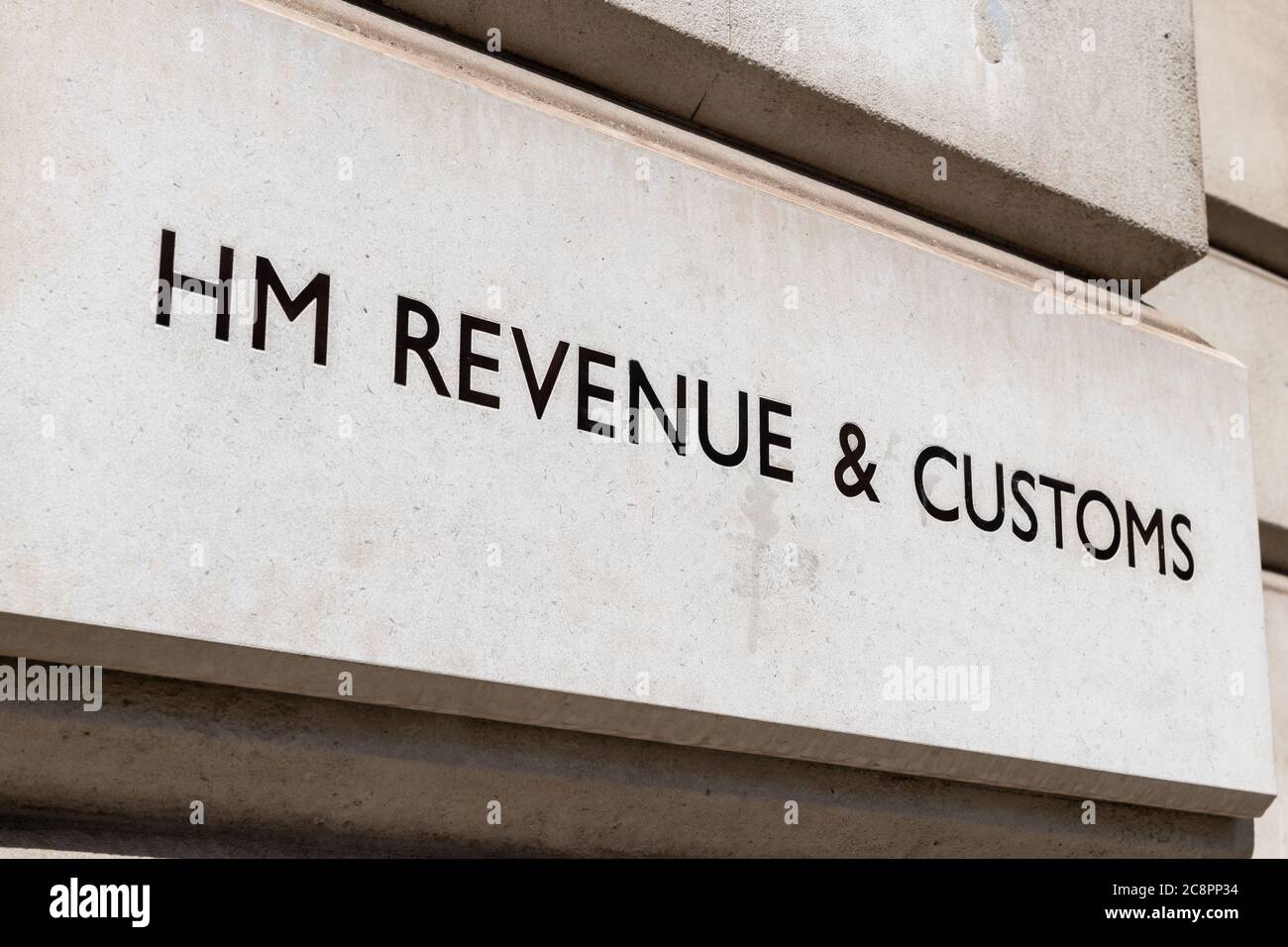The name plate by the entrance of the of the offices of the UK government offices of HM Revenue and Customs. Stock Photo