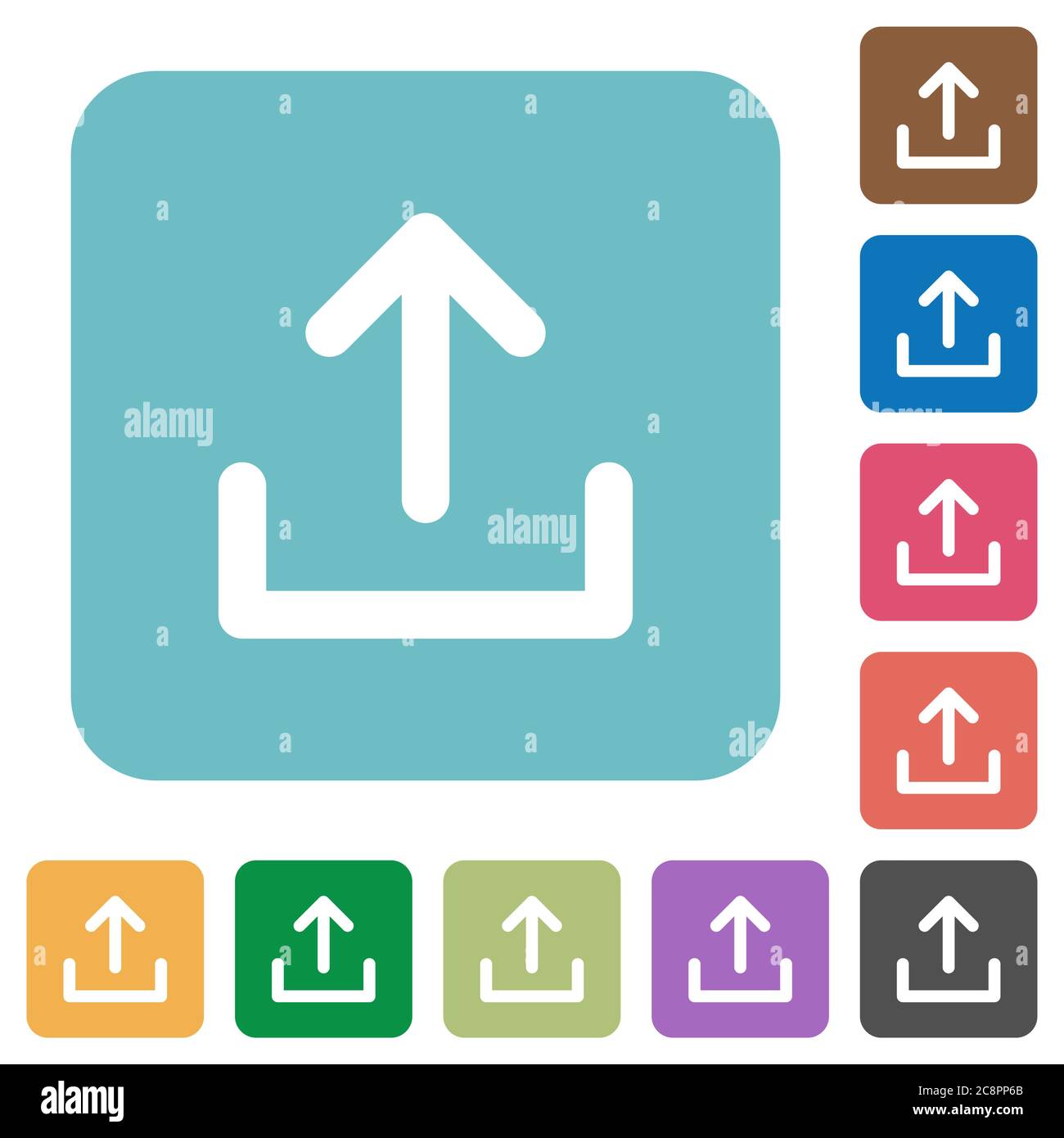 Flat upload icons on rounded square color backgrounds. Stock Vector