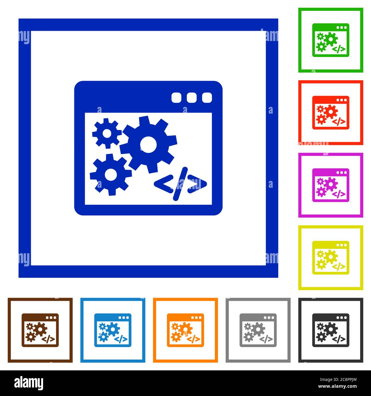 Set of color square framed Application programming interface flat icons ...