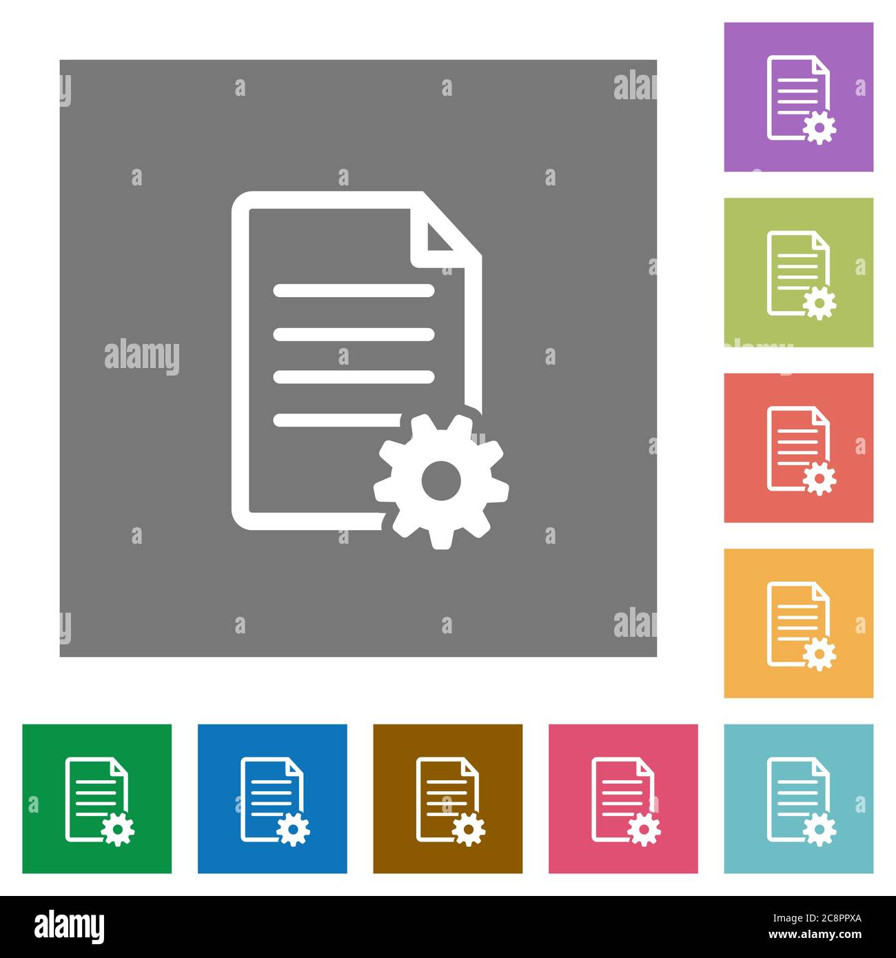 Document setup flat icon set on color square background. Stock Vector
