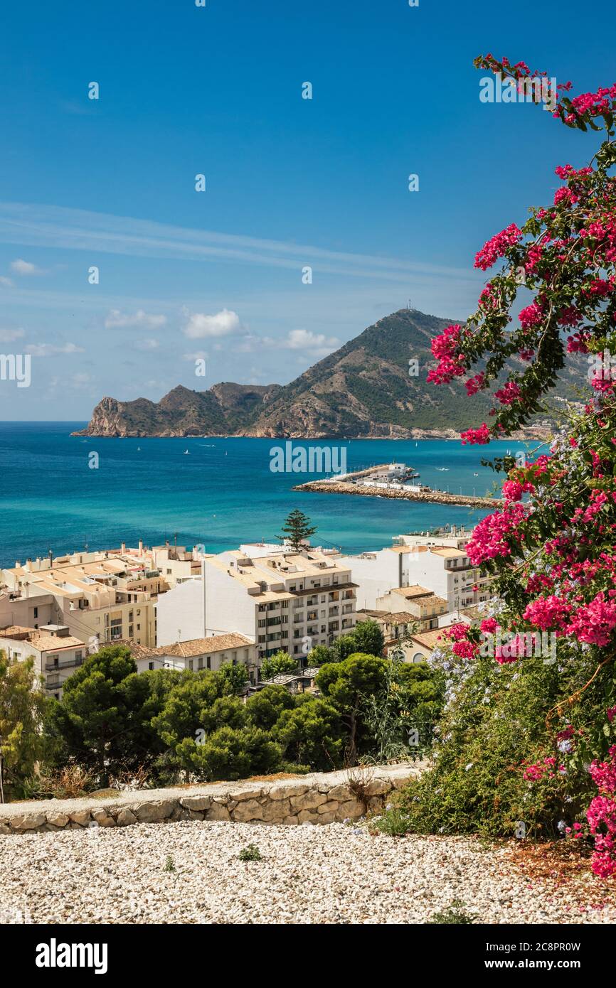 The View from Altea Old Town looking over the coast Stock Photo