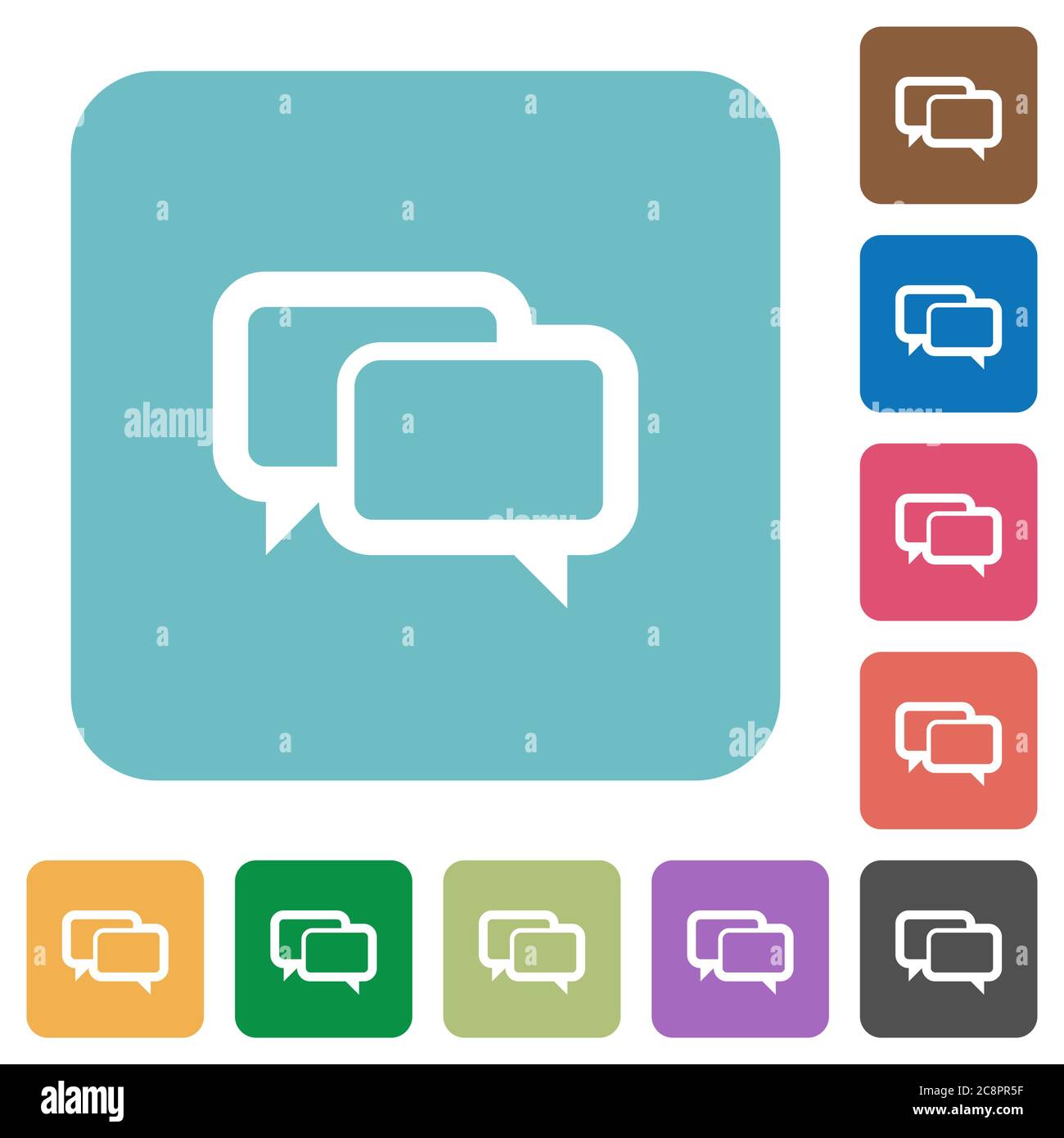 Flat chat bubbles icons on rounded square color backgrounds. Stock Vector