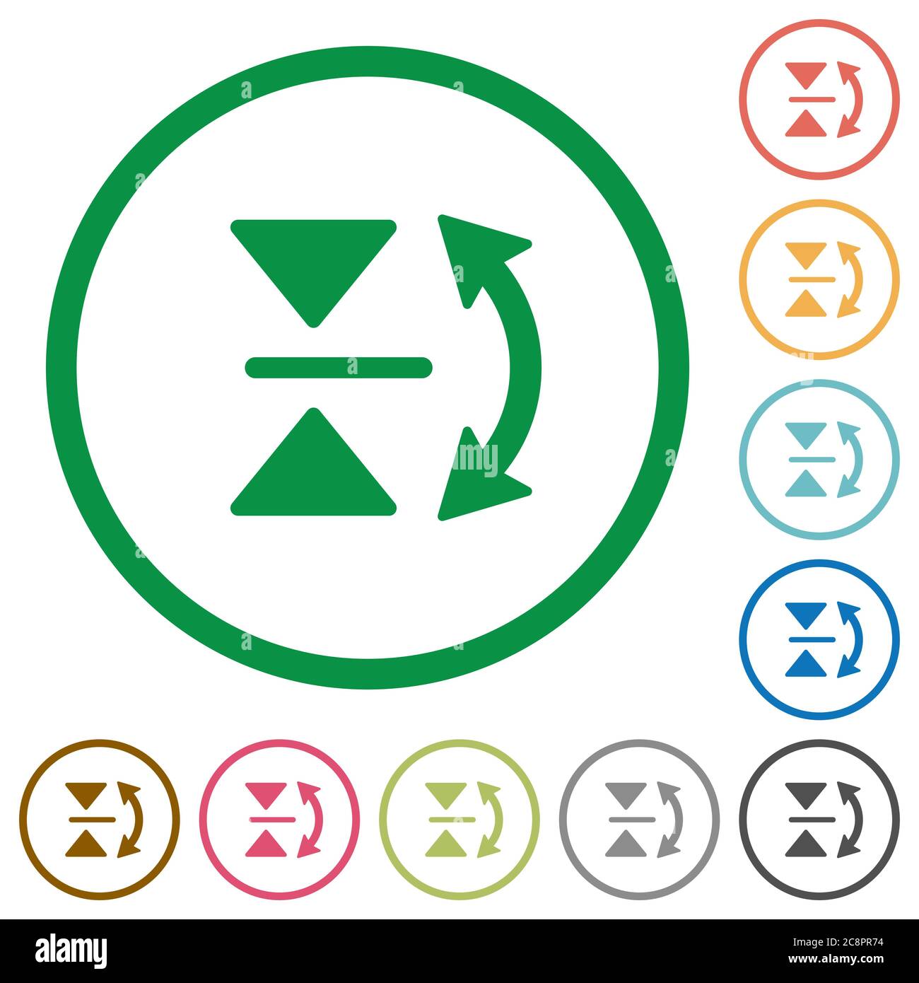 Set of vertical flip color round outlined flat icons on white ...