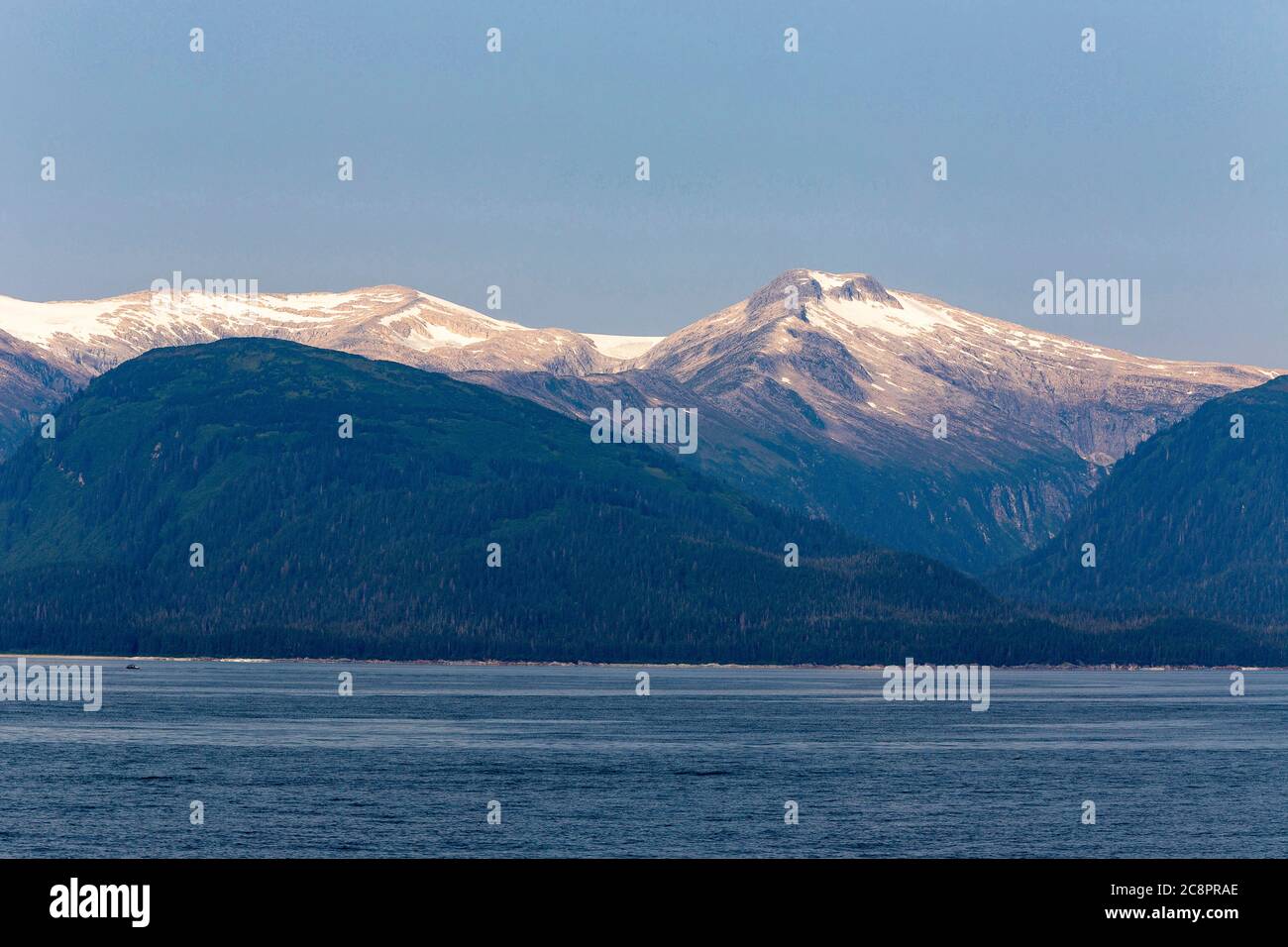 view of mountains in the snow and ocean near Juneau, Alaska, USA Stock ...