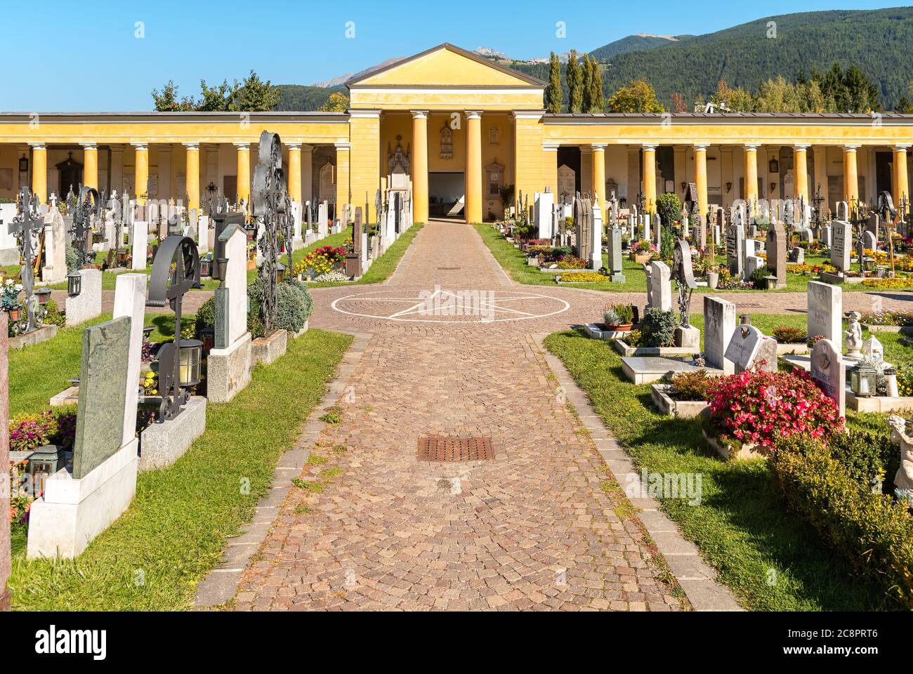 Bruneck - Brunico, South Tyrol, Italy - October 12, 2019: Brunico War Cemetery, known as the Austro-Hungarian Cemetery to commemorate the victims of t Stock Photo