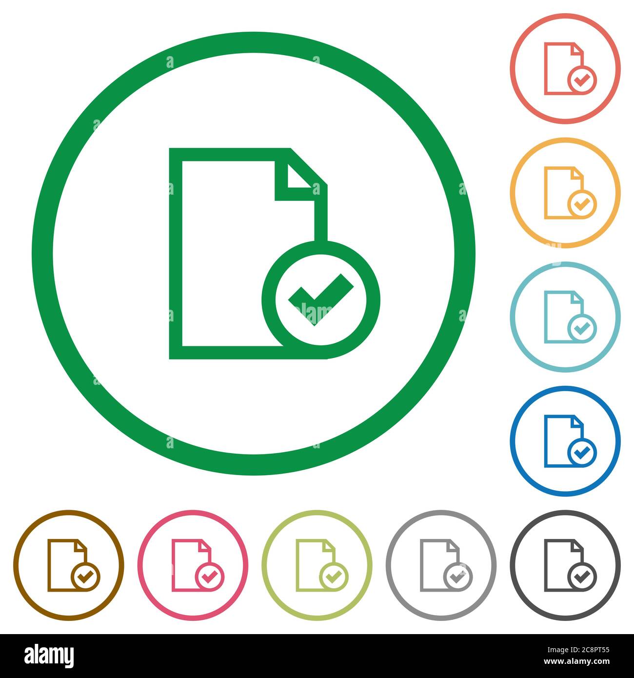 Set of Document accepted color round outlined flat icons on white ...