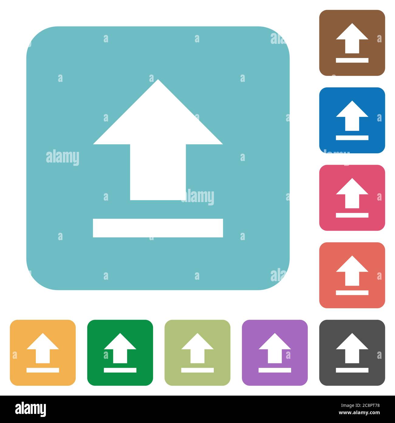 Flat upload icons on rounded square color backgrounds. Stock Vector