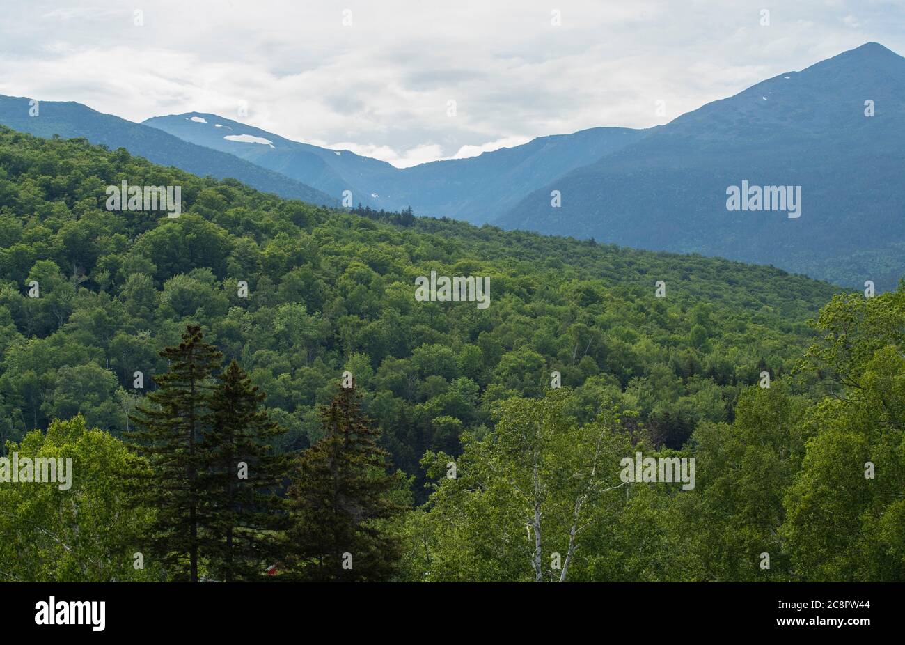 Mt Washington is New England's highest peak at 6,288 feet tall. Famous as a year round outdoor recreation region, with lots of ski areas. Northern NH. Stock Photo